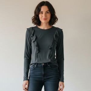 H&M Modern Contemporary Office Vertical Ruffle Jersey Knit Longsleeve Top